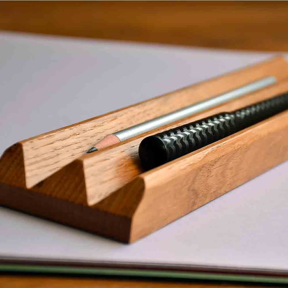 Pen tray and paperweight made of solid oak wood and made in France