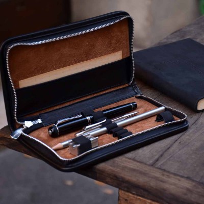 Large leather pen case - 3 colours