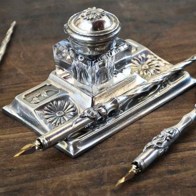 Marguerite Inkwell in pewter - Rectangular or oval